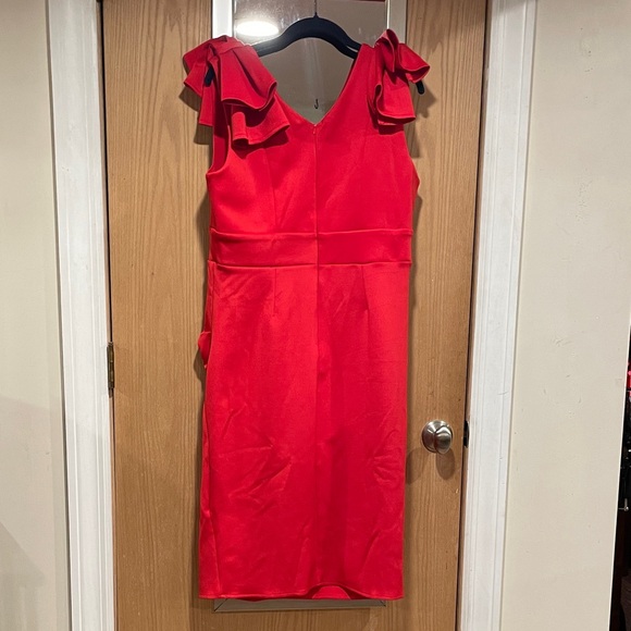 Vibrant Red Bowknot Ruched Asymmetrical Dress Size XL - Picture 2 of 7